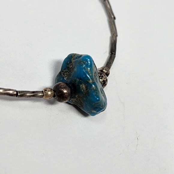 Sterling Silver Antique Vintage Genuine Raw Turquoise Necklace - Picture 2 of 7